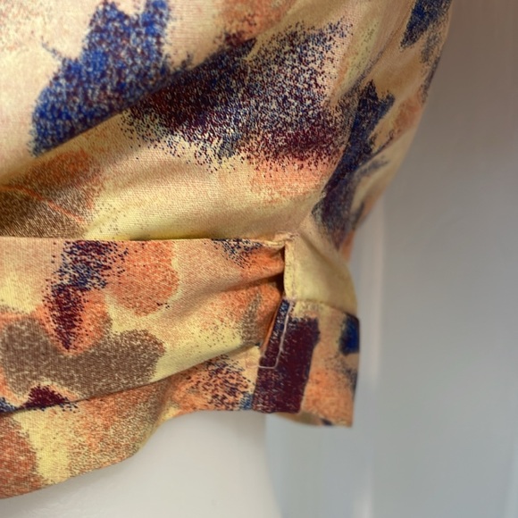 OPEN EDIT YELLOW MELLOW GINKO FLORAL MUTED WRAP CROP TOP BLOUSE SIDE TIE SZ XS - Picture 8 of 13